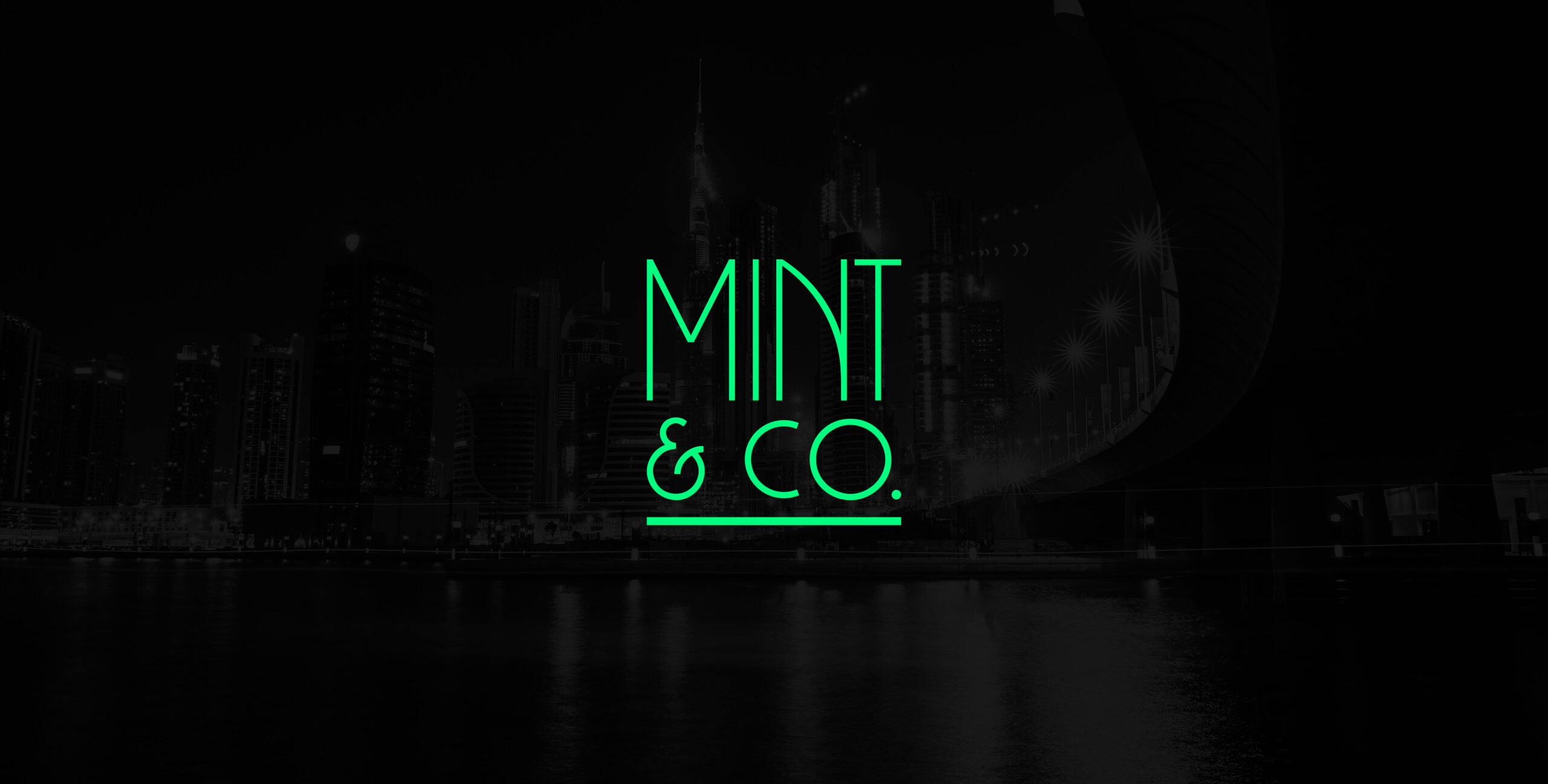 Mint & Co. logo over Dubai Marina skyline, real estate marketing agency