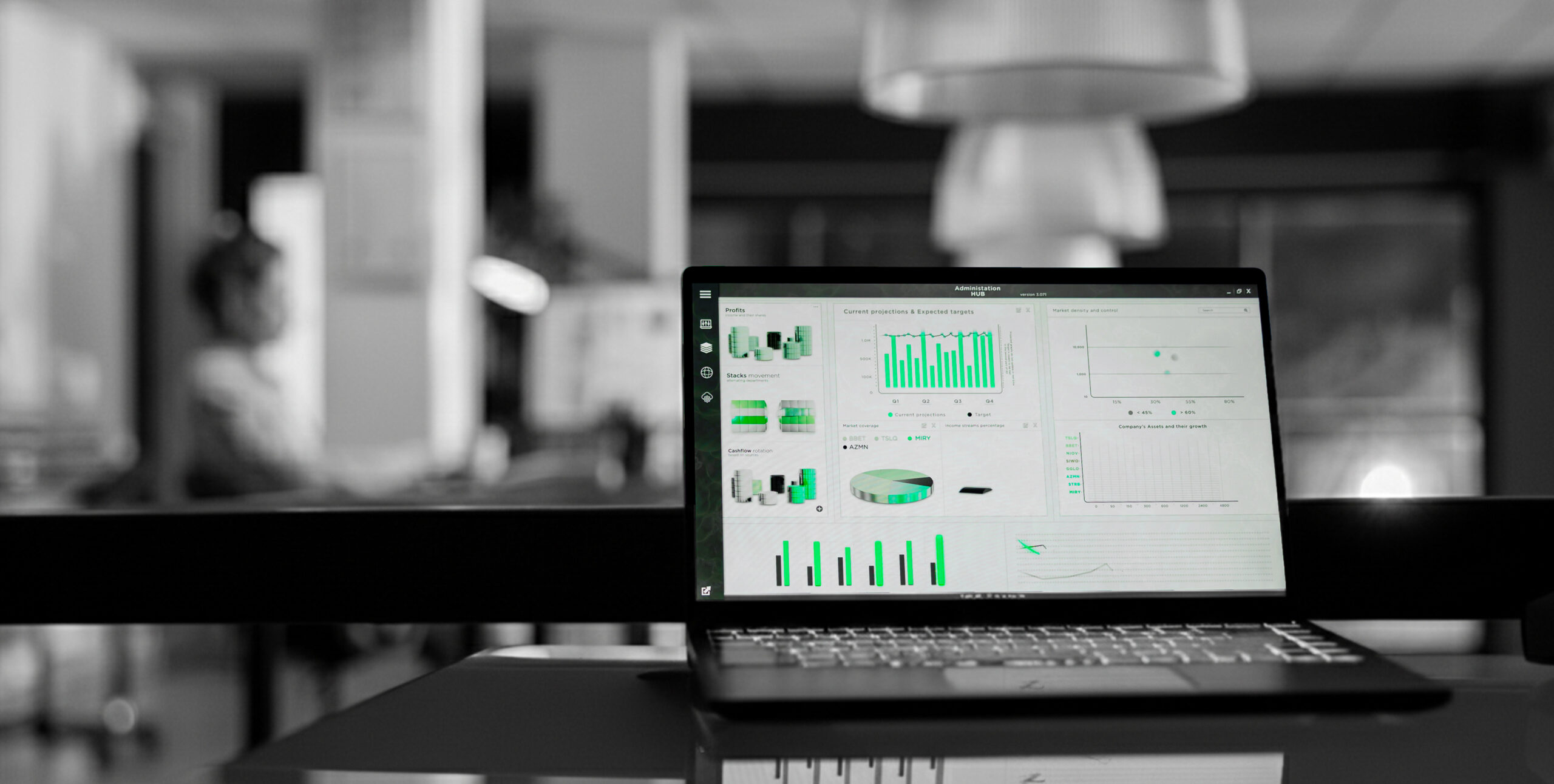Administration Hub dashboard with growth graphs, real estate marketing reporting