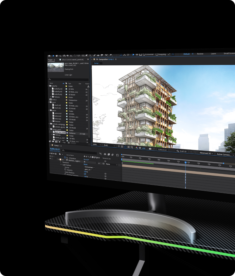 CGI render of a green residential tower, real estate 3D visualization