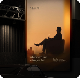 Silhouette person in warm interior ad
