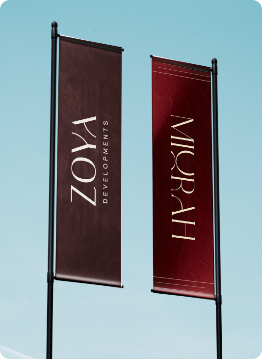 Zoya Developments and Miqrah banner flags, Dubai real estate brand activation