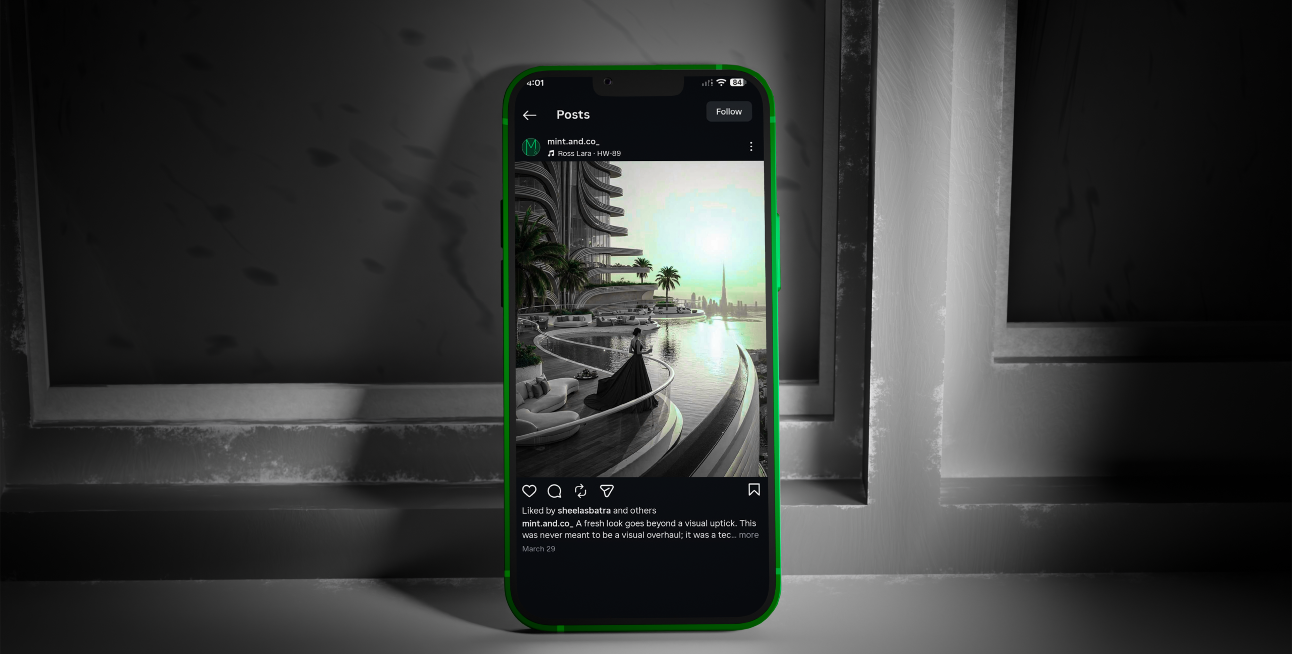 Phone displaying social media feed