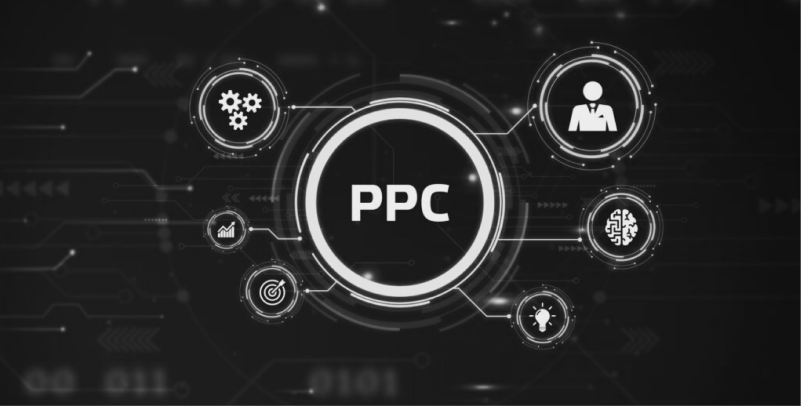 PPC icon with connected nodes, pay-per-click strategy framework for real estate