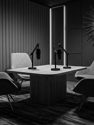 Dark modern podcast studio setup