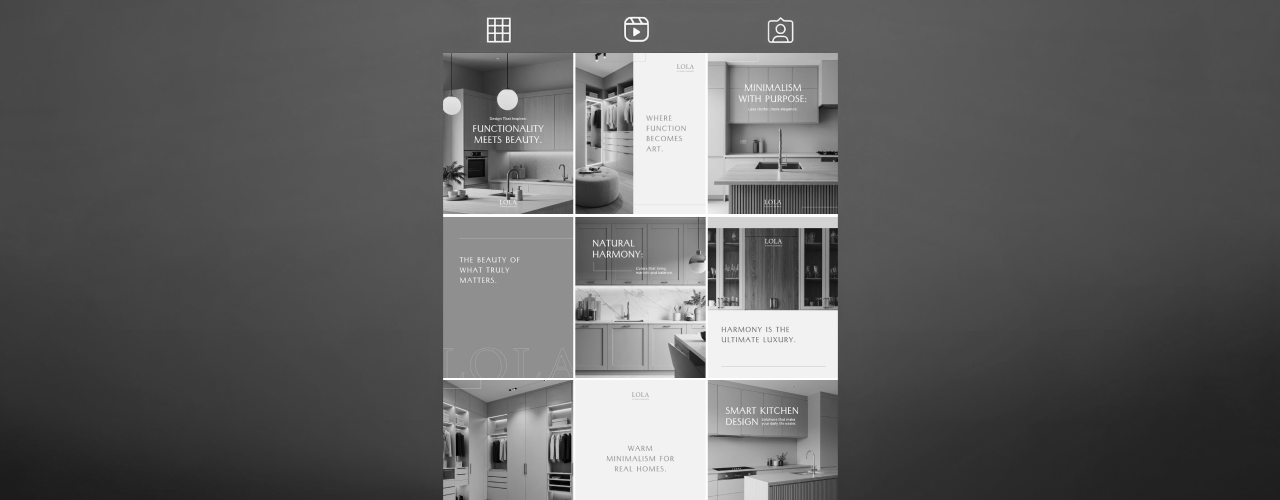 LOLA interior design Instagram grid, social content for a real estate brand