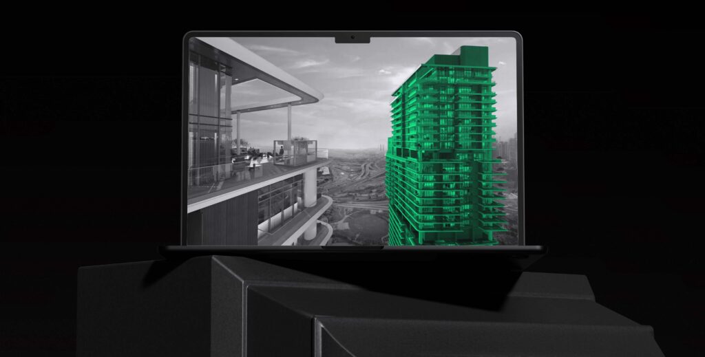 3D render of a residential tower rooftop, CGI visualization for real estate