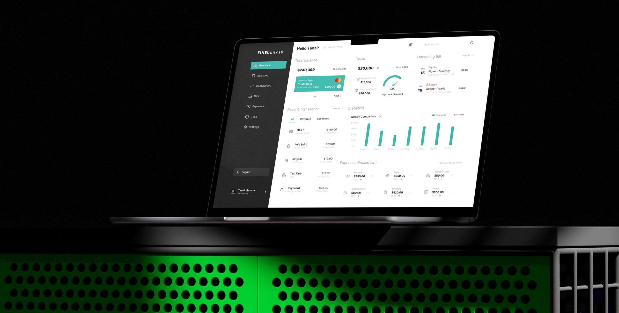 FINEbank.io dashboard, fintech UI reference for real estate tools