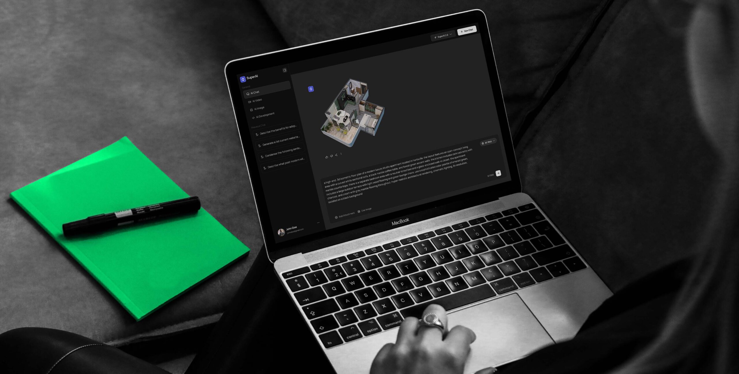 AI chat generating a 3D floor plan, AI property visualization for real estate