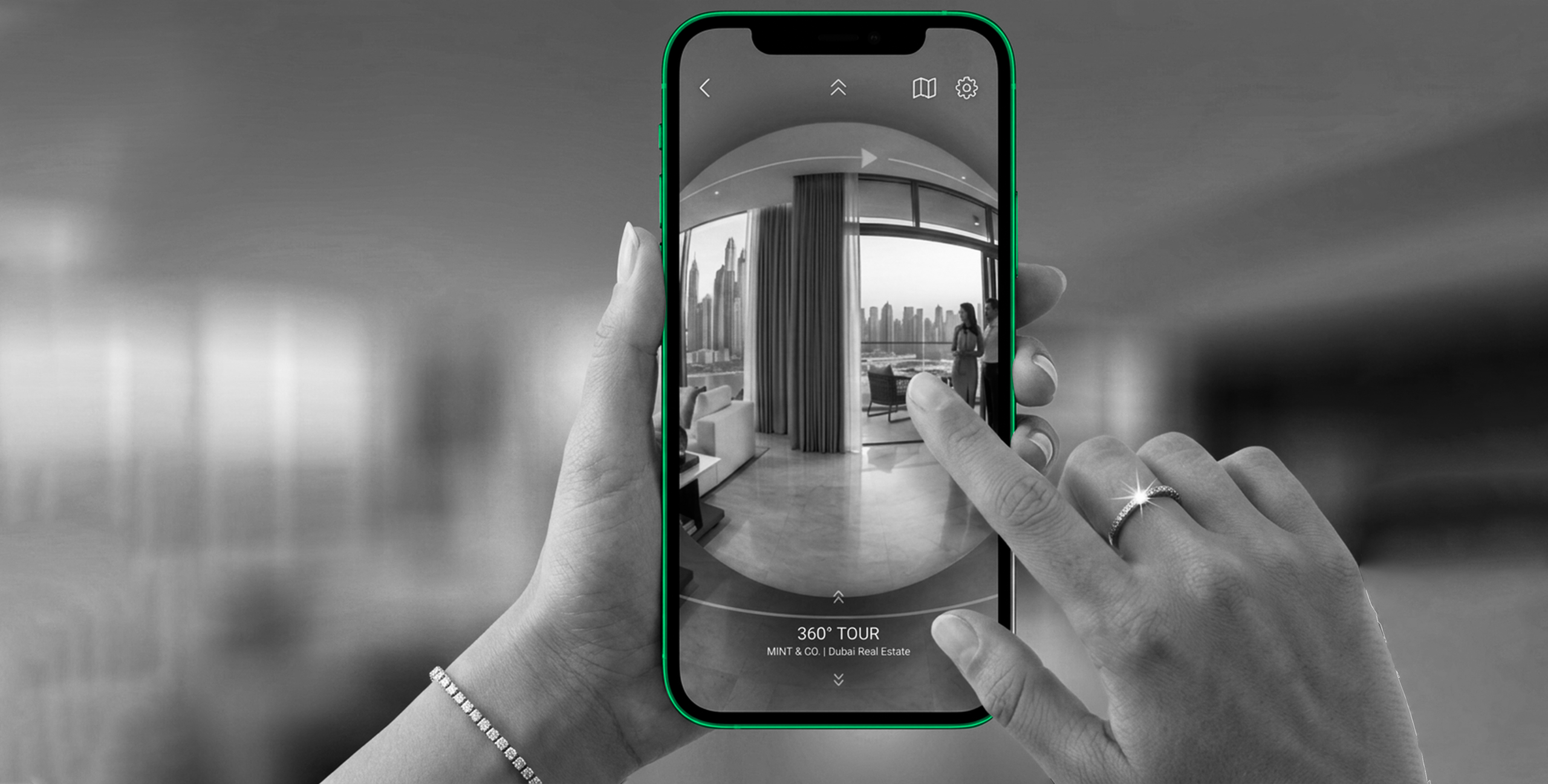 360-degree virtual tour on smartphone, virtual property tour for real estate